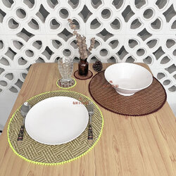 รองจานวินเทจ รองแก้วสาน รองจานเกาหลี ทรงกลม คละแบบ 🍽