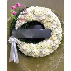 พวงหรีดดอกไม้สด WW0086 ขนาด 80*80 ขาวเขียว 80*80