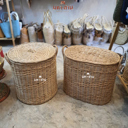 ตะกร้าหวายฝาปิด ตะกร้าใส่ผ้า ตะกร้ามินิมอล 🗑