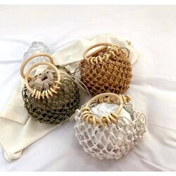 กระเป๋าเชือกถัก ทรงกลม แบบถือ ( JJ2181 )