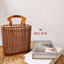 กระเป๋าไผ่ ริ้วตั้ง ขนาดกว้าง9นิ้ว ยาว9นิ้ว 👜