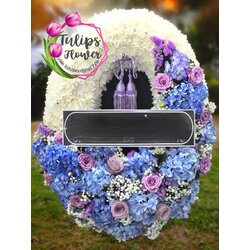 พวงหรีดดอกไม้สด WW0091 ขนาด 80*60 ขาวฟ้าม่วง 80*60