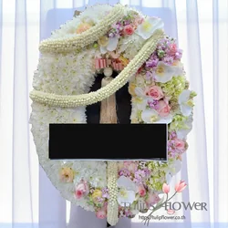 พวงหรีดดอกไม้สด WW0070 ขาวชมพู 80*60