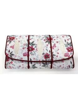 กระเป๋าสตางค์หนังปลากระเบนแท้ 3พับยาว พิมลาย ดอกไม้