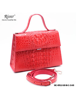 กระเป๋าถือหนังจระเข้แท้ ส่วนกระดูก สีแดง พร้อมสายสะพาย