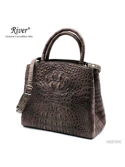 กระเป๋าถือหนังจระเข้แท้ ส่วนโหนก พร้อมสายสะพาย สีทรู๊ป