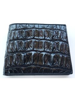 กระเป๋าสตางค์หนังจระเข้แท้ ส่วนกระดูกเต็ม สีดำ