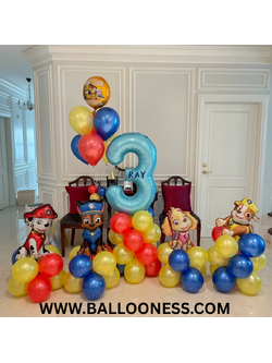 เซทลูกโป่งฐานตั้งตัวเลข ขนาด 40นิ้ว + ฐานตั้งลูกโป่งฟอยล์ Paw Patrol 4ฐาน + ช่อลูกโป่ง 7ลูก 1ช่อ