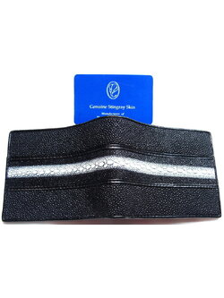 กระเป๋าสตางค์หนังปลากระเบนแท้ แบบสั้น ปลากระเบนหนาม สีดำ