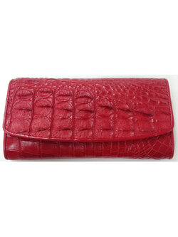 กระเป๋าสตางค์หนังจระเข้แท้ 3พับยาว ส่วนกระดูก สีแดง