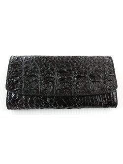 กระเป๋าสตางค์หนังจระเข้แท้ 3พับยาว ส่วนกระดูก สีดำ