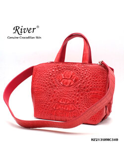 กระเป๋าถือหนังจระเข้แท้ ส่วนโหนก สีแดง