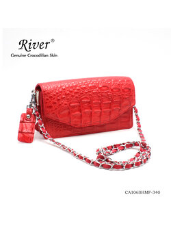 กระเป๋าหนังจระเข้แท้ ส่วนกระดูก มีสะพายข้าง สีแดง