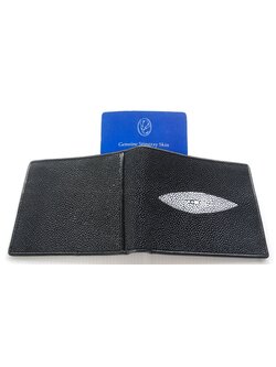 กระเป๋าสตางค์หนังปลากระเบนแท้1ตา แบบสั้น สีดำ