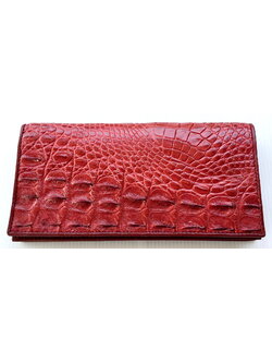 กระเป๋าสตางค์หนังจระเข้แท้ 2พับยาว ส่วนกระดูก สีแดง