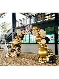 เซทลูกโป่งซุ้มโค้ง วันเกิด โทนสีทอง แซน น้ำตาลช็อคโกแลต (ไม่รวมสแตนดี้)