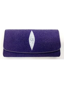 กระเป๋าสตางค์หนังปลากระเบนแท้1ตา 3พับยาว สีม่วง