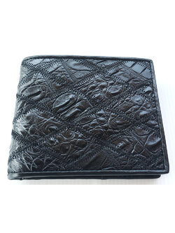 กระเป๋าสตางค์หนังจระเข้แท้ หนังปะ สีดำ