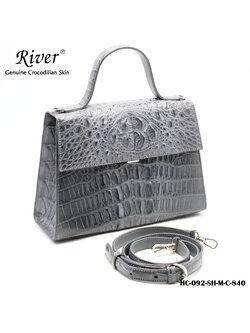 กระเป๋าถือหนังจระเข้แท้ ส่วนกระดูก สีเทา พร้อมสายสะพาย