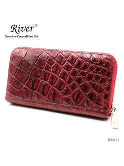 กระเป๋าสตางค์หนังจระเข้แท้ ส่วนท้อง สีแดง ซิปเดี่ยว