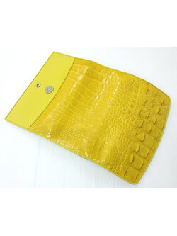 กระเป๋าสตางค์หนังจระเข้แท้ 3พับยาว ส่วนกระดูก สีเหลือง