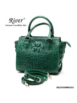 กระเป๋าถือหนังจระเข้แท้ ส่วนหลัง สีเขียว