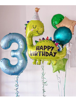 เซทลูกโป่งวันเกิดเด็ก ตัวเลขขนาด40นิ้ว 1ตัว + ไดโนเสาร์ 1ตัว + ช่อลูกโป่งฟอยล์ดาว 18นิ้ว 5ลูก 1ช่อ