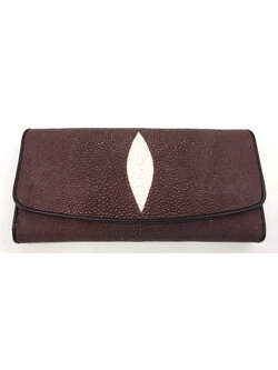 กระเป๋าสตางค์หนังปลากระเบนแท้1ตา 3พับยาว สีน้ำตาล