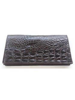 กระเป๋าสตางค์หนังจระเข้แท้ 2พับยาว ส่วนกระดูก สีน้ำตาล