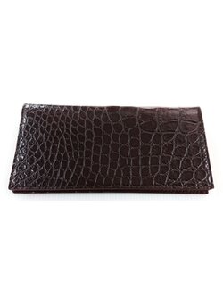 กระเป๋าสตางค์หนังจระเข้แท้ 2พับยาว ส่วนท้อง สีน้ำตาล