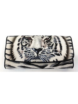 กระเป๋าสตางค์หนังปลากระเบนแท้ 3พับยาว พิมลาย เสือ