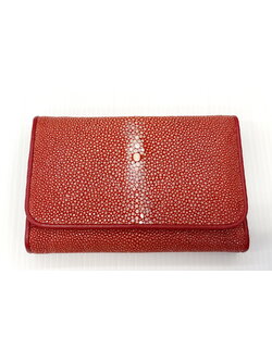 กระเป๋าสตางค์หนังปลากระเบนแท้ 3พับสั้น ปลากระเบนขัดเงา สีแดง