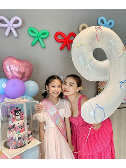 เซทลูกโป่งฟอยล์ตัวเลข ขนาด 40นิ้ว 1ตัว + ฐานตั้งลูกโป่งหัวใจขนาด 18นิ้ว 1ฐาน + ลูกโป่งโบว์ 6อัน