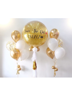 เซทลูกโป่ง ขนาด 36นิ้ว + ช่อลูกโป่ง 5ลูก 2ช่อ โทนสีขาว ทอง