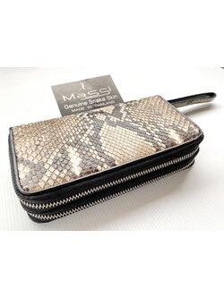 กระเป๋าสตางค์หนังงูแท้ สีธรรมชาติ ซิปคู่