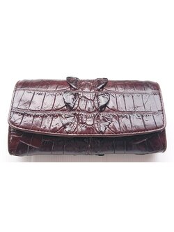 กระเป๋าสตางค์หนังจระเข้แท้ 3พับยาว ส่วนหาง สีน้ำตาล