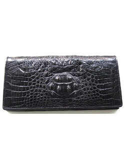 กระเป๋าสตางค์หนังจระเข้แท้ 2พับยาว ส่วนโหนก สีดำ