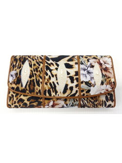 กระเป๋าสตางค์หนังปลากระเบนแท้ 3พับยาว พิมลาย