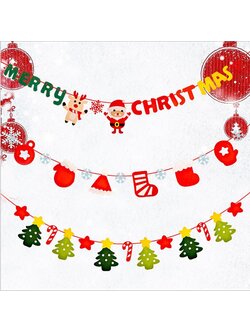 ป้ายธงคริสตมาส ลาย 3 ถุงเท้าสีแดง / Christmas Banner