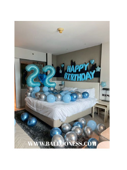 เซทลูกโป่งโรงแรม ฐานตั้งตัวเลข ขนาด 40นิ้ว 2ฐาน + ลูกโป่งฟอยล์ตัวอักษร ขนาด 14นิ้ว 13ตัว + ลูกโป่งวางพื้น ขนาด 12นิ้ว 20ใบ + ลูกโป่งฟอยล์หัวใจ ขนาด 18นิ้ว 1ใบ