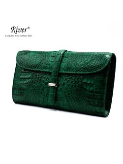 กระเป๋าหนังจระเข้แท้ ส่วนหลัง มีสะพายข้าง สีเขียว