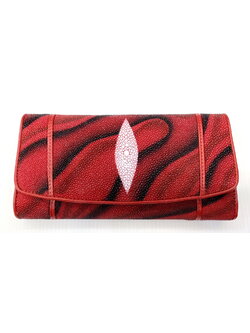 กระเป๋าสตางค์หนังปลากระเบนแท้ 3พับยาว สีแดง