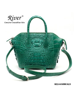 กระเป๋าถือหนังจระเข้แท้ ส่วนหลัง สีเขียว