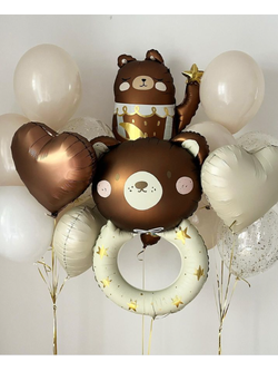 เซทลูกโป่งเบเบี้ฟอยล์หมีสีน้ำตาล 1ตัว + ช่อลูกโป่งหัวใจ 7ลูก 1ช่อ + ช่อลูกโป่งหัวใจ 6ลูก 1ช่อ + ลูกโป่งฟอยล์แหวนหมี 1ตัว