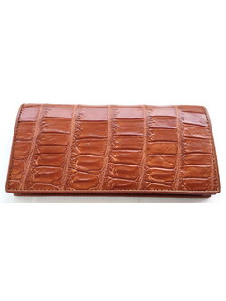 กระเป๋าสตางค์หนังจระเข้แท้ 2พับยาว ส่วนท้อง สีน้ำตาลแทน