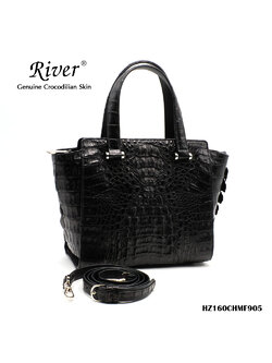 กระเป๋าถือหนังจระเข้แท้ ส่วนหลัง สีดำ ใบใหญ่