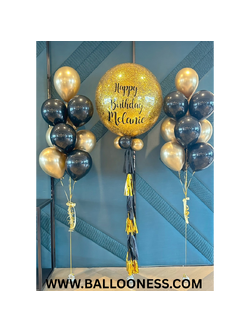 เซทลูกโป่งวันเกิด โทนสีทอง ดำ ขนาด 36นิ้ว + ช่อลูกโป่ง 10ลูก 2ช่อ