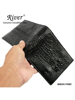 กระเป๋าสตางค์หนังจระเข้แท้ ส่วนหลัง สีดำ แบบสั้น