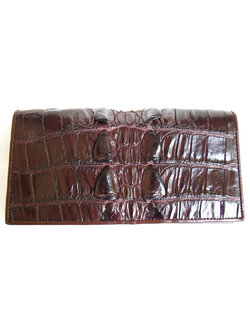 กระเป๋าสตางค์หนังจระเข้แท้ 2พับยาว ส่วนหาง สีน้ำตาล