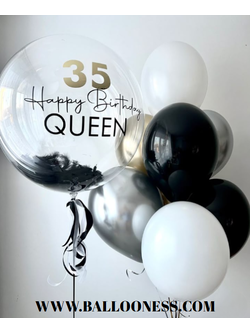 เซทลูกโป่งวันเกิด ขนาด 24นิ้ว 1ลูก + ช่อลูกโป่ง 7ลูก 1ช่อ โทนสีขาว ทอง ดำ เงิน